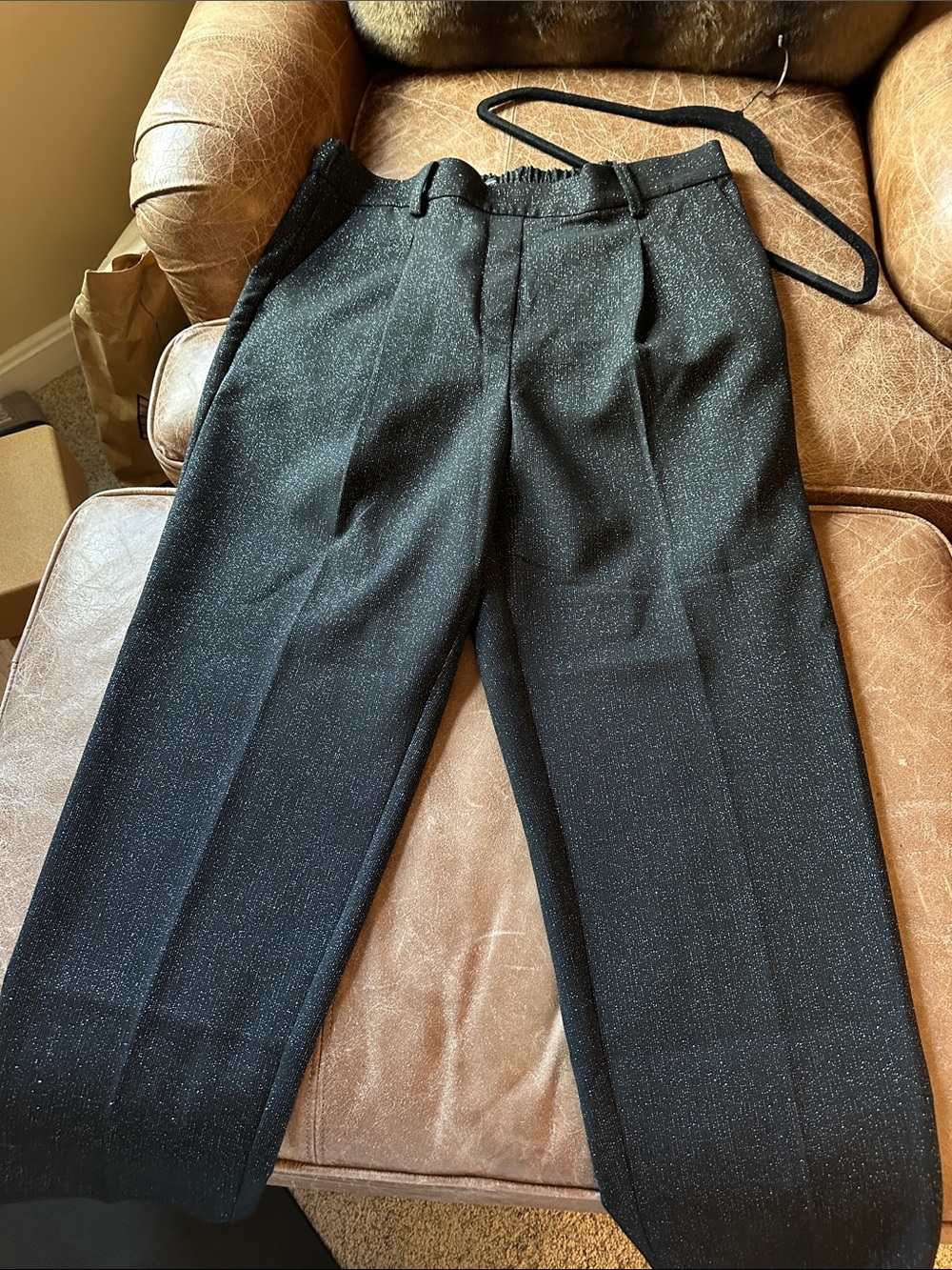LOFT Black Metallic Thread Cropped Pull-On Pants